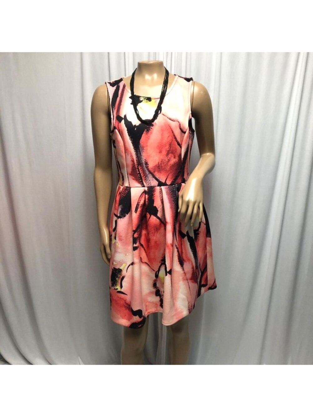 Apt 9 Dress Womens Size 10 Pink Black Stretchy Sleeveless Pockets Fit and Flare